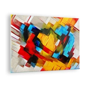 Glasbild - Bild auf glas - Abstrakte Komposition geometrischer Formen - 70x50cm - Ein bunter Interleaver - Moderne Wanddekoration für Wohnzimmer und Schlafzimmer ARTTOR
