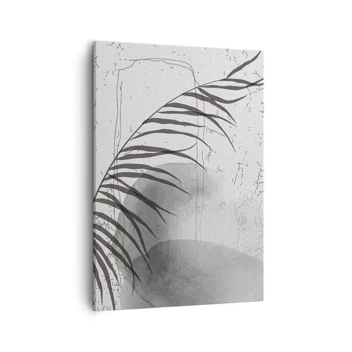Bild auf Leinwand - Leinwandbild - Ein zartes Palmblattmotiv auf hellem Untergrund im skandinavischen Stil. - 50x70cm - Subtile Exotik der Natur - Moderne Wanddekoration für Wohnzimmer und Schlafzimmer ARTTOR