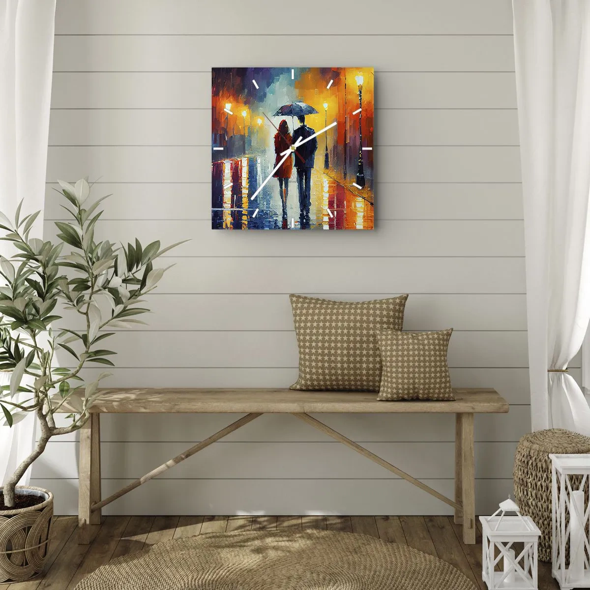 Wanduhr - Glasuhr - Gemeinsam – eine bunte Nacht - 40x40 cm