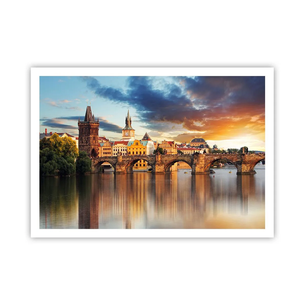 Poster - Die historische Brücke über den Fluss im Licht der untergehenden Sonne - 100x70cm - Schön seit Ewigkeiten - Moderne Wanddekoration für Wohnzimmer und Schlafzimmer ARTTOR