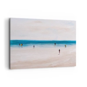 Bild auf Leinwand - Leinwandbild - Ein Strand mit Menschen vor der Kulisse eines ruhigen Meeres - 100x70cm - Natürliches Bedürfnis - Moderne Wanddekoration für Wohnzimmer und Schlafzimmer ARTTOR