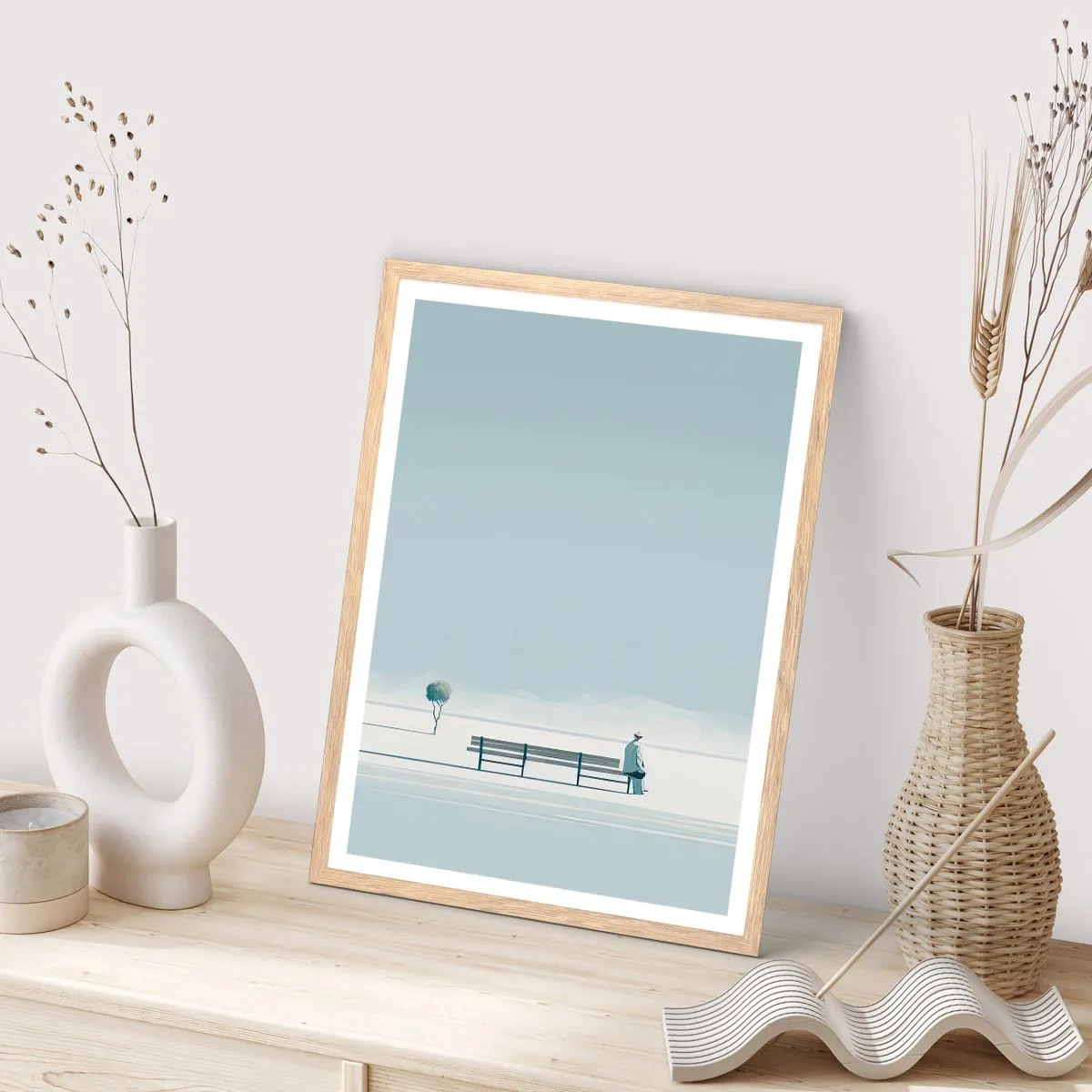 Poster in einem Rahmen aus heller Eiche - Ja, ich warte. - 40x50 cm