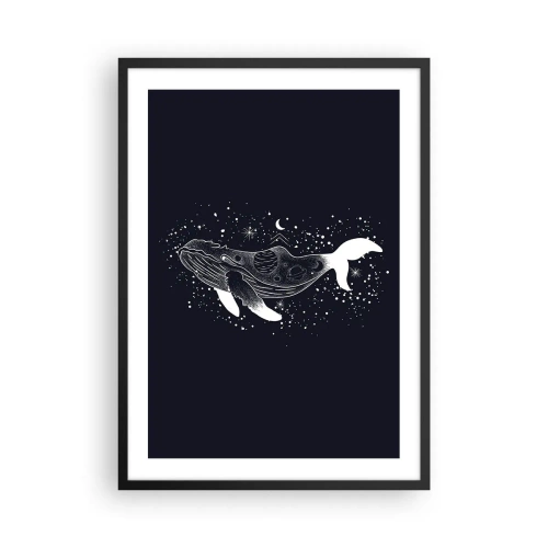 Poster in einem schwarzem Rahmen - Ein Weltraumwal im grafischen Stil auf schwarzem Hintergrund - 50x70cm - Im Ozean des Universums - Moderne Wanddekoration für Wohnzimmer und Schlafzimmer ARTTOR