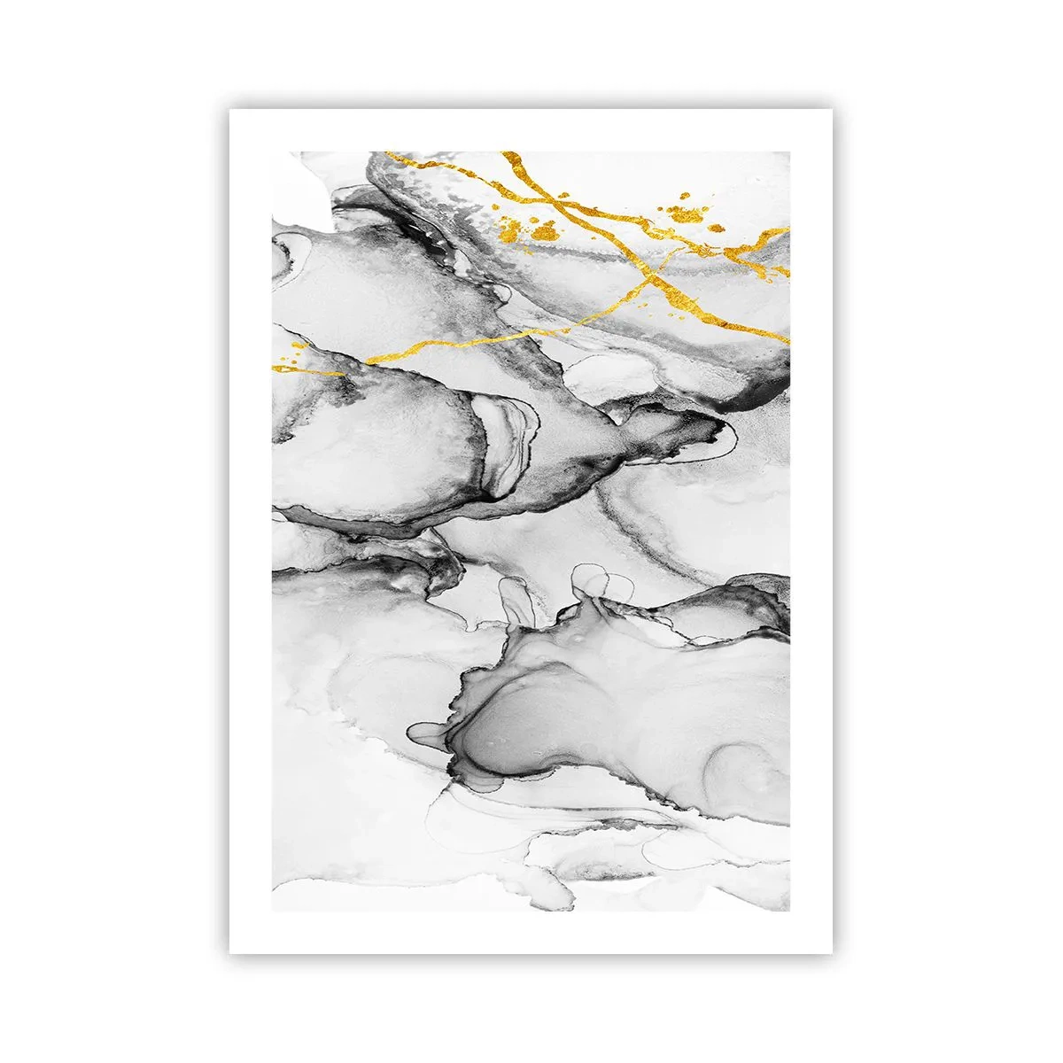 Poster - Eine abstrakte Komposition in Grautönen mit goldenen Akzenten. - 50x70cm - Komposition mit Goldmotiv - Moderne Wanddekoration für Wohnzimmer und Schlafzimmer ARTTOR