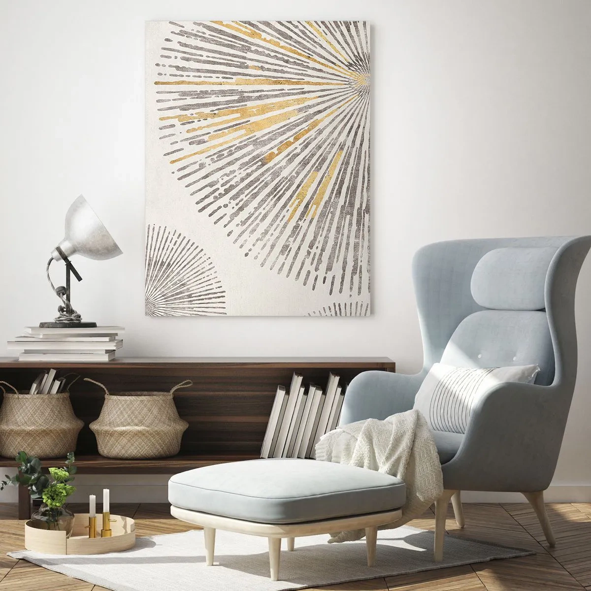 Glasbild - Bild auf glas - Abstraktes strahlenförmiges Muster - 80x120cm - Schönheit des Strahls - Moderne Wanddekoration für Wohnzimmer und Schlafzimmer ARTTOR