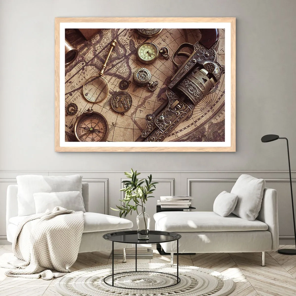 Poster in einem Rahmen aus heller Eiche - Das Abenteuer ruft - 100x70 cm