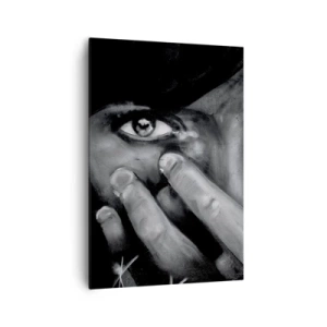 Bild auf Leinwand - Leinwandbild - Schwarz-Weiß-Porträt einer Frau, die ihr Gesicht mit den Händen bedeckt. - 70x100cm - Ich werde nicht sagen, wer es gemalt hat - Moderne Wanddekoration für Wohnzimmer und Schlafzimmer ARTTOR