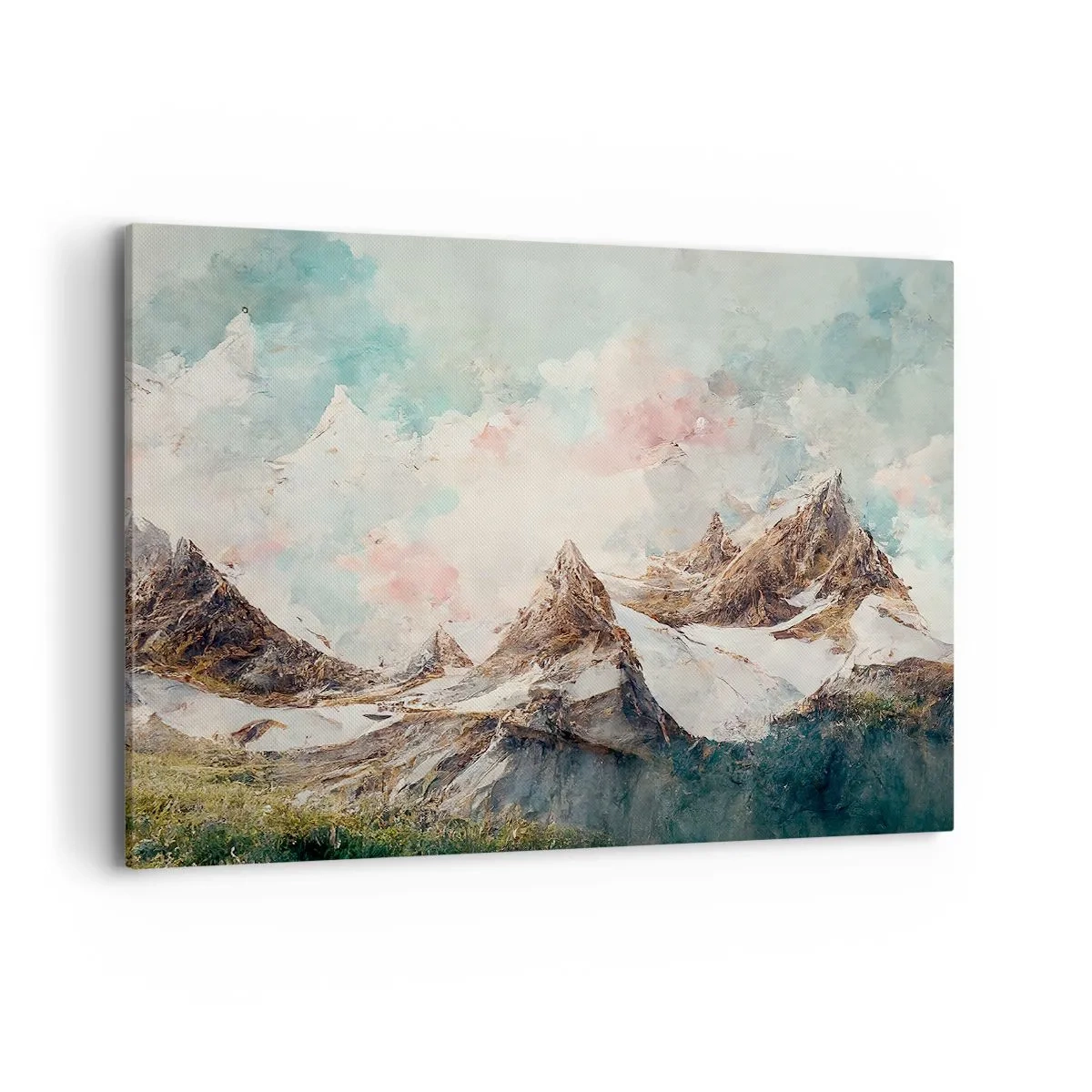 Bild auf Leinwand - Leinwandbild - Malerische Berge mit pastellfarbenem Himmel - 120x80cm - Felsklingen - Moderne Wanddekoration für Wohnzimmer und Schlafzimmer ARTTOR