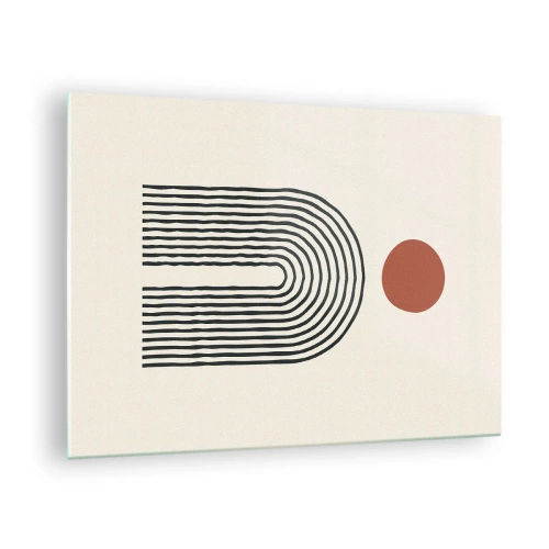 Glasbild - Bild auf glas - Grafische Abstraktion mit Linien und Kreisen im Retro-Stil - 70x50cm - Magnetismus von Formen und Farben - Moderne Wanddekoration für Wohnzimmer und Schlafzimmer ARTTOR