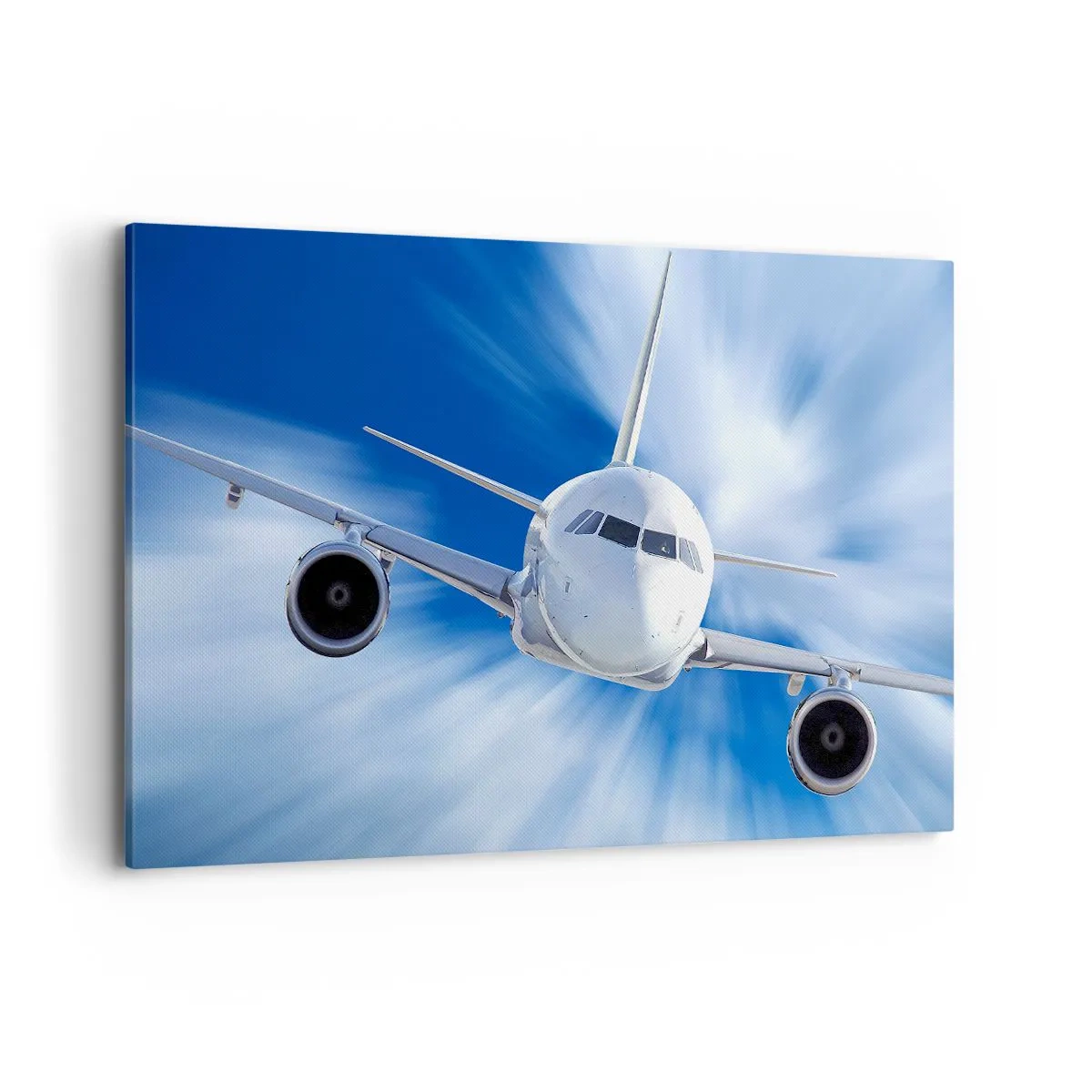 Bild auf Leinwand - Leinwandbild - Ein Passagierflugzeug in Bewegung gegen den Himmel - 120x80cm - Schneller als der Wind am Himmel - Moderne Wanddekoration für Wohnzimmer und Schlafzimmer ARTTOR