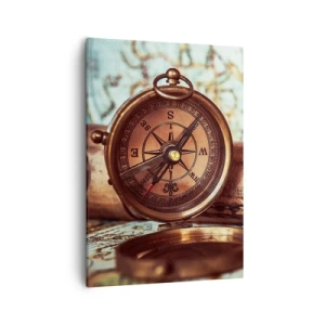 Bild auf Leinwand - Leinwandbild - Ein Retro-Set mit Kompass, Teleskop und Karte im Reisethema - 50x70cm - Ein Piratenabenteuer in der Karibik wartet - Moderne Wanddekoration für Wohnzimmer und Schlafzimmer ARTTOR