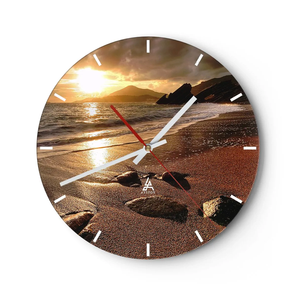 Wanduhr - Glasuhr - Sonnenuntergang über einem Sandstrand - 30x30cm - Folge der Sonne zu den Hügeln - Moderne Wanddekoration für Wohnzimmer, Küche und Schlafzimmer ARTTOR