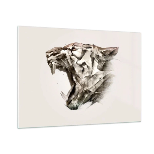 Glasbild - Bild auf glas - Geometrische Darstellung eines brüllenden Tigers auf hellem Hintergrund - 100x70cm - Du weißt schon wer das Sagen hat - Moderne Wanddekoration für Wohnzimmer und Schlafzimmer ARTTOR