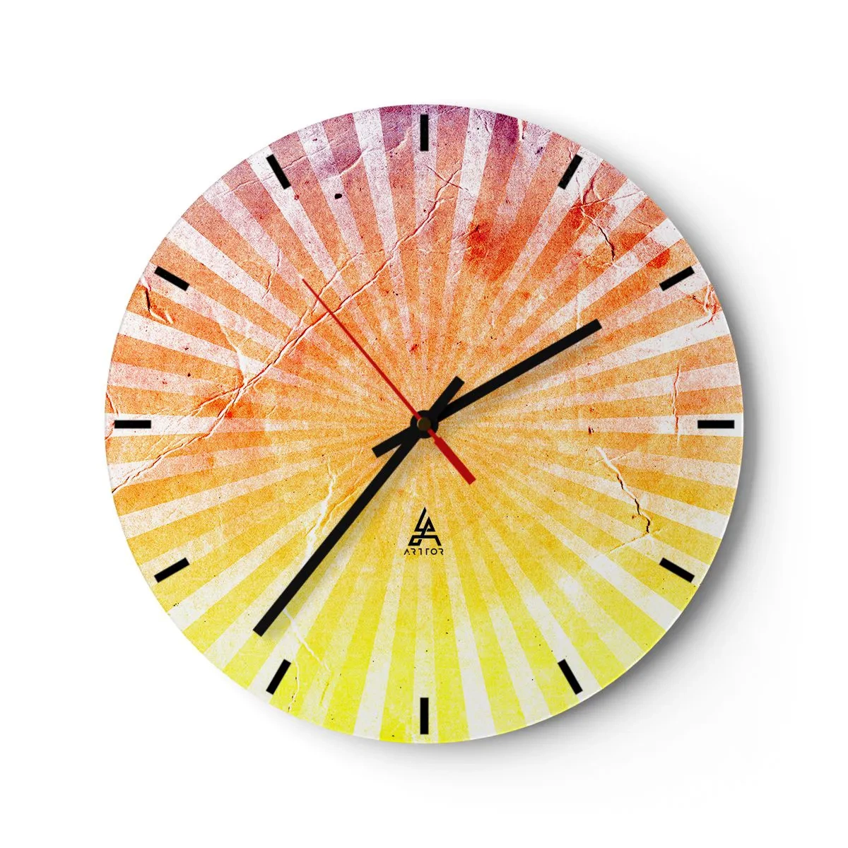 Wanduhr - Glasuhr - Ein strahlendes Muster in den Farben des Sonnenaufgangs und Sonnenuntergangs - 30x30cm - Sonnenaufgänge und Sonnenuntergänge - Moderne Wanddekoration für Wohnzimmer, Küche und Schlafzimmer ARTTOR