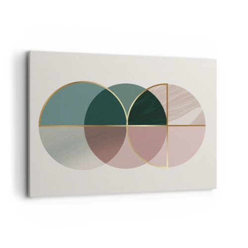 Bild auf Leinwand - Leinwandbild - Eine abstrakte Komposition aus geometrischen Formen und goldenen Linien. - 100x70cm - Ein Rad hinter dem anderen… - Moderne Wanddekoration für Wohnzimmer und Schlafzimmer ARTTOR