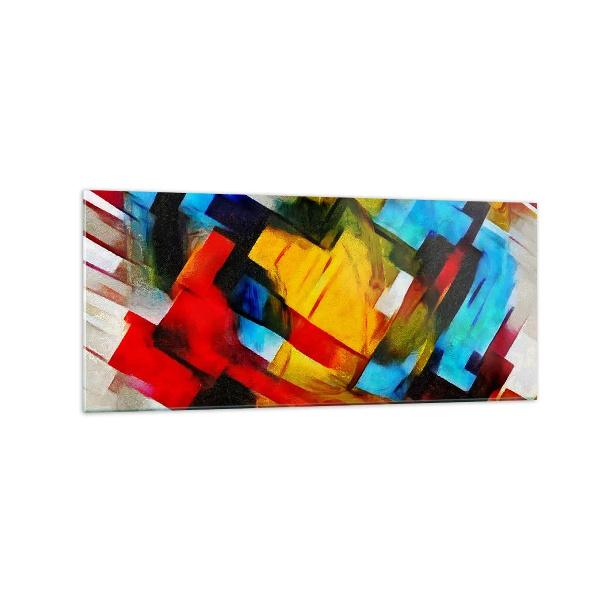 Glasbild - Bild auf glas - Abstrakte geometrische Komposition in lebendigen Farben - 120x50cm - Ein bunter Interleaver - Moderne Wanddekoration für Wohnzimmer und Schlafzimmer ARTTOR
