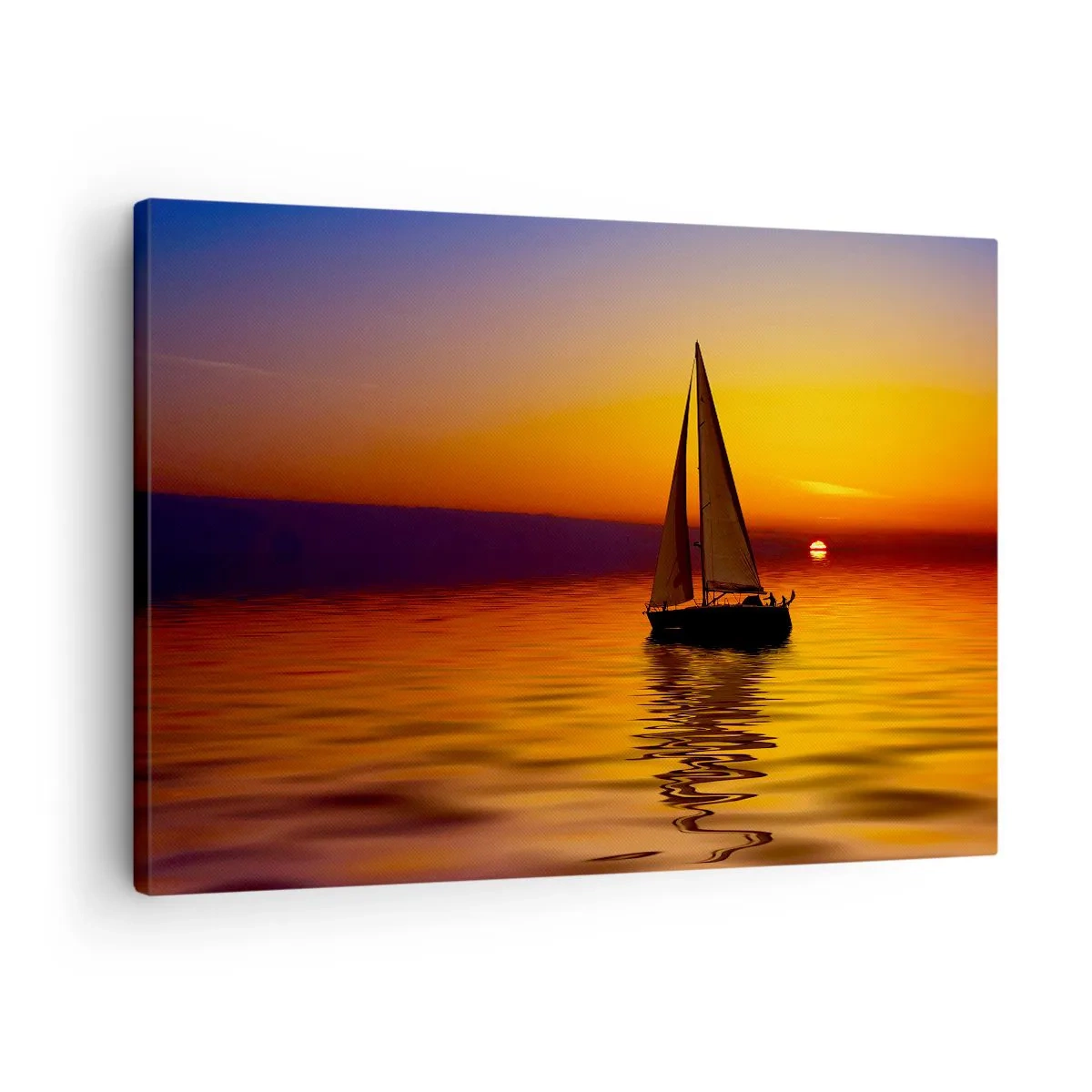 Bild auf Leinwand - Leinwandbild - Ein Segelboot auf ruhiger See bei Sonnenuntergang - 70x50cm - Wie ruhig es hier in der Abenddämmerung ist... - Moderne Wanddekoration für Wohnzimmer und Schlafzimmer ARTTOR