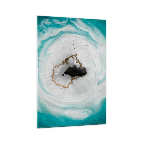 Glasbild - Bild auf glas - Abstraktes Geodenmotiv in Türkis-, Weiß- und Goldtönen - 70x100cm - Nach Innen eindringen - Moderne Wanddekoration für Wohnzimmer und Schlafzimmer ARTTOR