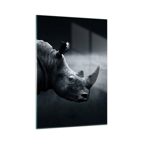 Glasbild - Bild auf glas - Schwarz-Weiß-Aufnahme eines Nashorns - 50x70cm - Richtiges Profil - Moderne Wanddekoration für Wohnzimmer und Schlafzimmer ARTTOR