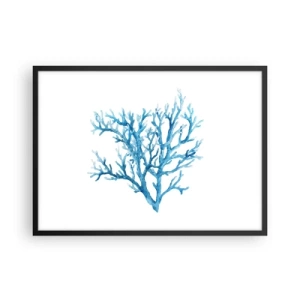 Poster in einem schwarzem Rahmen - Blaue Koralle auf weißem Hintergrund mit minimalistischem Flair - 70x50cm - Nautisches Filigran - Moderne Wanddekoration für Wohnzimmer und Schlafzimmer ARTTOR