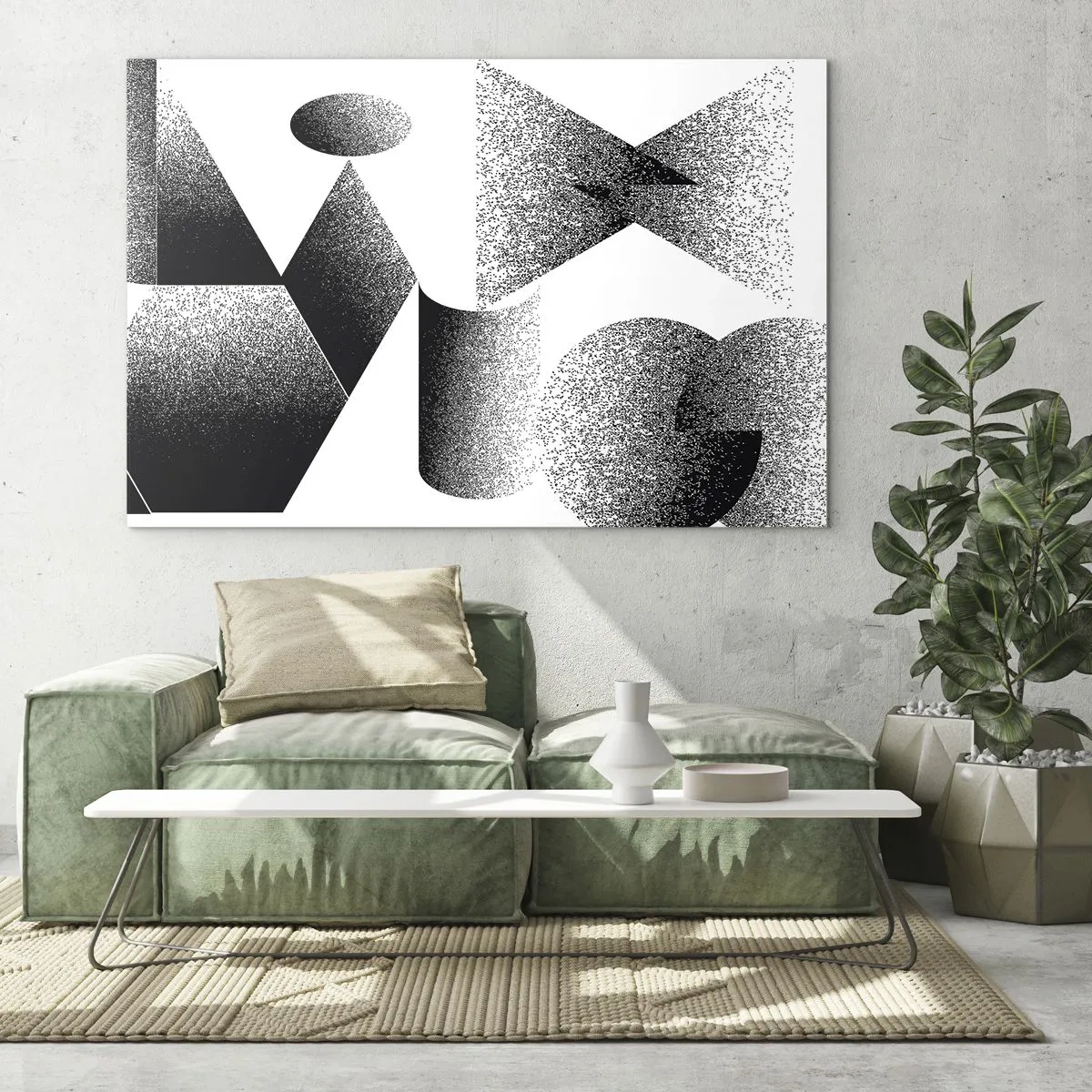 Glasbild - Bild auf glas - Schwarz-Weiß-Abstraktion mit geometrischen Formen - 120x80cm - Winkel und Ovale - Moderne Wanddekoration für Wohnzimmer und Schlafzimmer ARTTOR