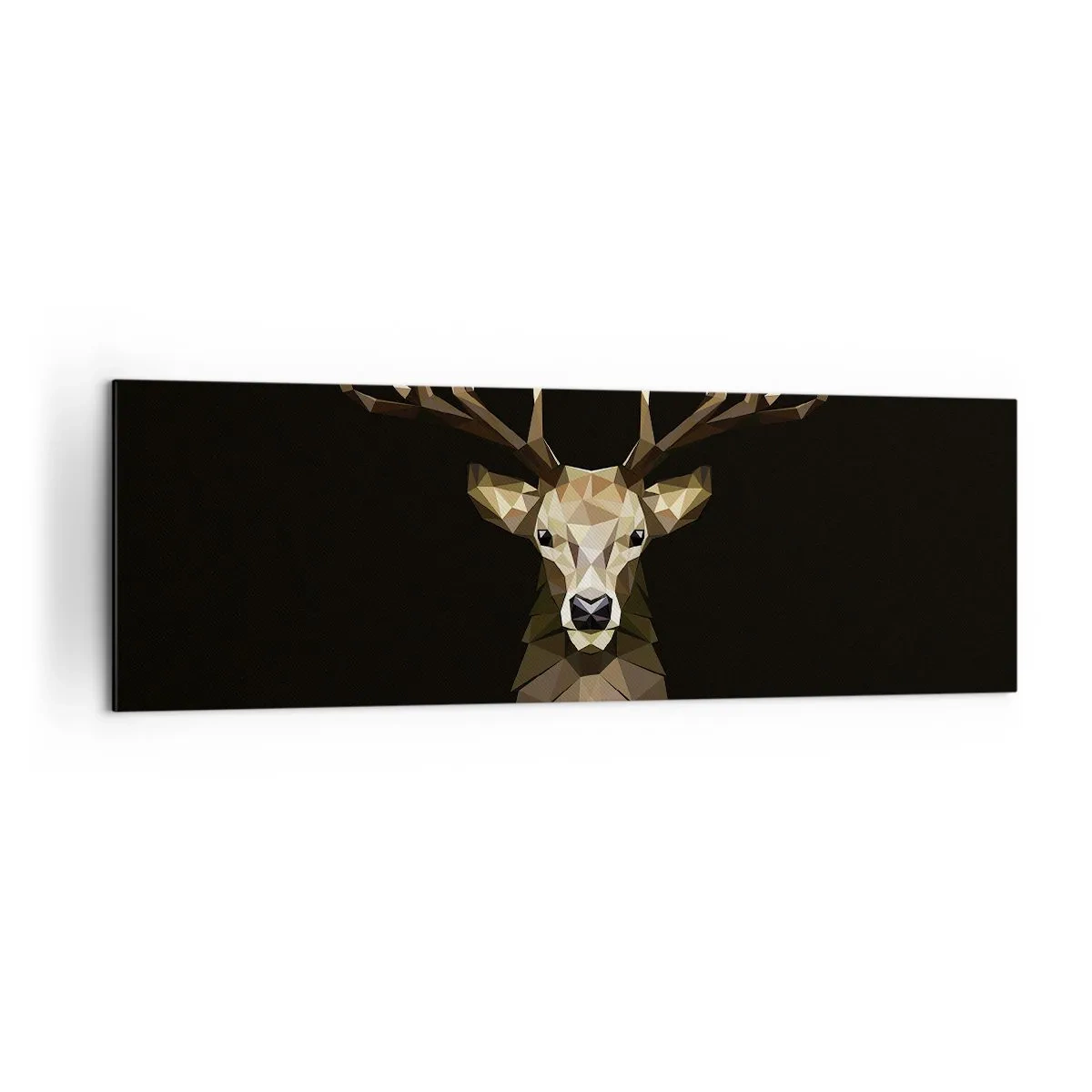 Bild auf Leinwand - Leinwandbild - Geometrisches Polygon Hirsch auf schwarzem Hintergrund - 160x50cm - Kubistischer Hirsch - Moderne Wanddekoration für Wohnzimmer und Schlafzimmer ARTTOR