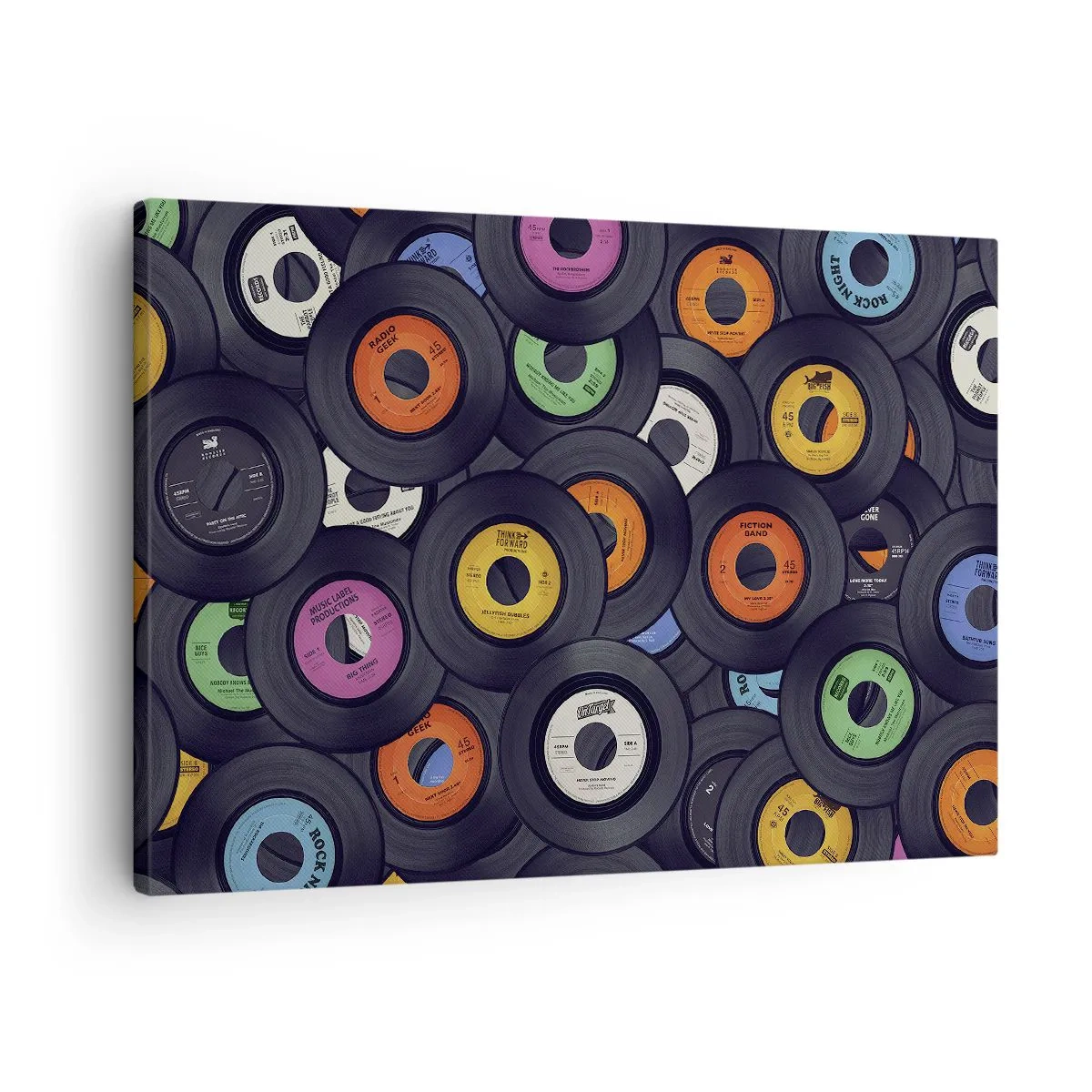 Bild auf Leinwand - Leinwandbild - Bunte Vinyls übereinander gestapelt - 70x50cm - Farben der Klassiker - Moderne Wanddekoration für Wohnzimmer und Schlafzimmer ARTTOR