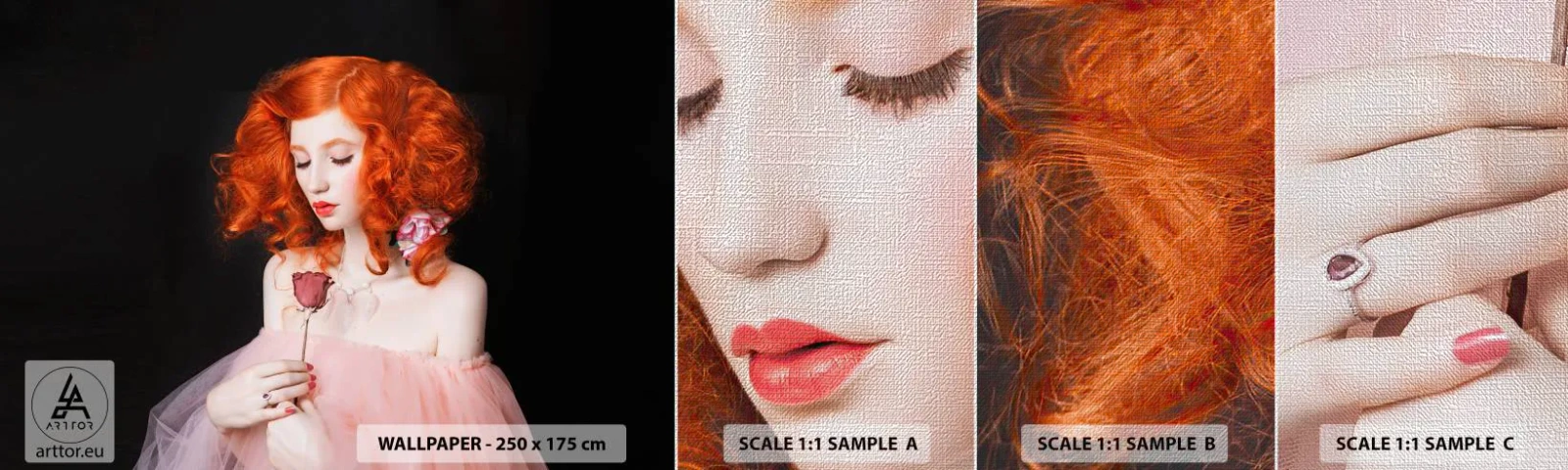 Fototapeten Muster Premium Canvas - Im barocken Stil - Frau, Modell, Rose - 100x30 cm