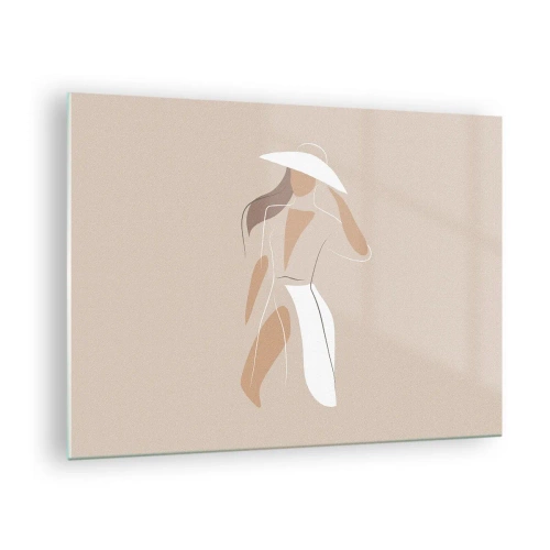 Glasbild - Bild auf glas - Stilisierte Figur einer Frau mit weißem Hut - 70x50cm - Mode macht Spaß - Moderne Wanddekoration für Wohnzimmer und Schlafzimmer ARTTOR