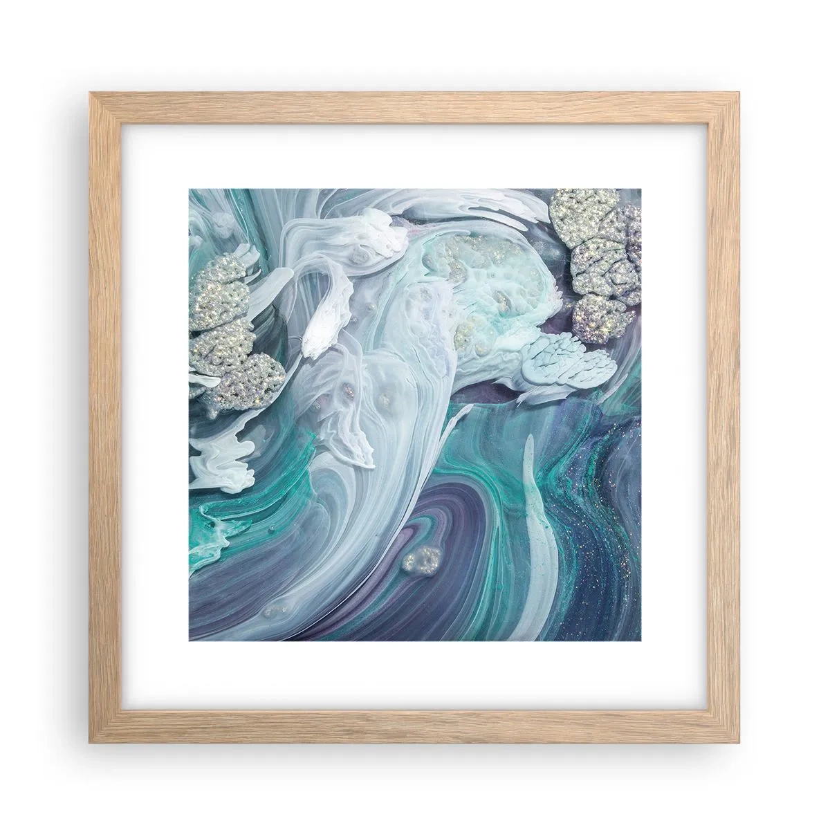 Poster in einem Rahmen aus heller Eiche - Strömungen von Himmelblau - 30x30 cm