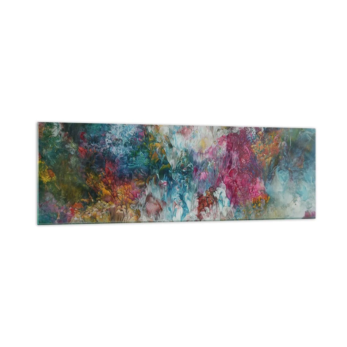 Glasbild - Bild auf glas - Eine farbenfrohe Abstraktion, die an blühende Blumen erinnert - 160x50cm - In voller Blüte - Moderne Wanddekoration für Wohnzimmer und Schlafzimmer ARTTOR