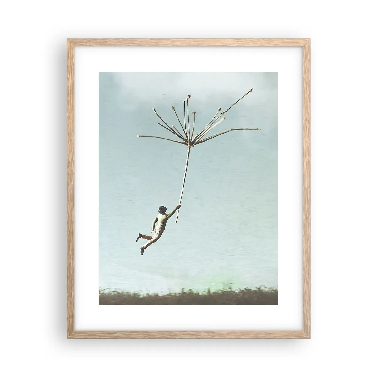 Poster in einem Rahmen aus heller Eiche - Drachen, Löwenzahn, Wind - 40x50 cm