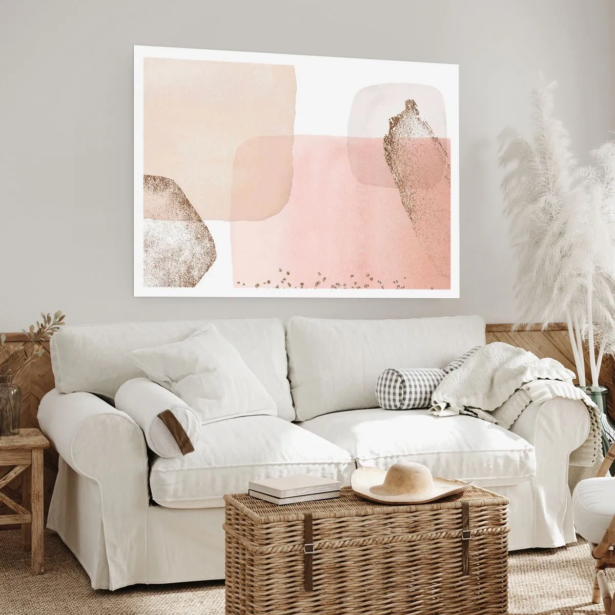 Poster - Pastellfarbene Flecken mit goldenen Elementen - 100x70cm - Ein Blick durch die Farbe - Moderne Wanddekoration für Wohnzimmer und Schlafzimmer ARTTOR