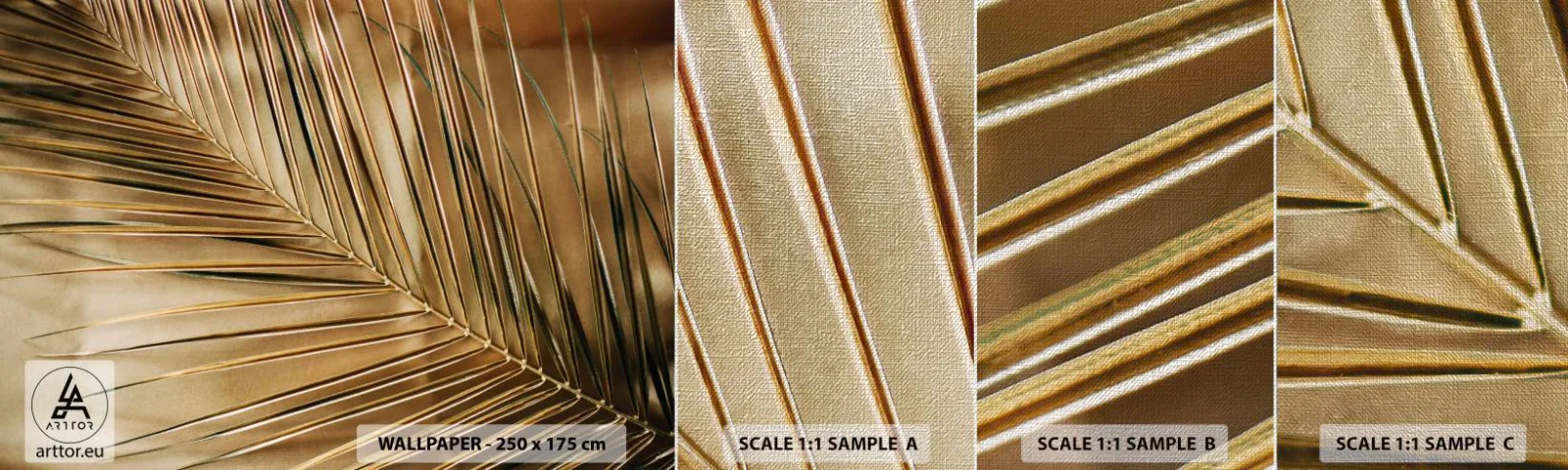 Fototapeten Muster Premium Canvas - Natürliche Kolonnade - Palmblatt, Grafik, Tropen - 100x30 cm