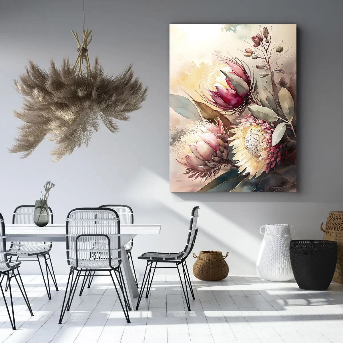 Bild auf Leinwand - Leinwandbild - Proteablüten in zarten Pastelltönen - 50x70cm - Im Profil und en face - Moderne Wanddekoration für Wohnzimmer und Schlafzimmer ARTTOR