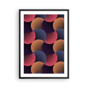 Poster in einem schwarzem Rahmen - Geometrisches Muster mit bunten, konzentrischen Kreisen - 50x70cm - Im kreisenden Rhythmus - Moderne Wanddekoration für Wohnzimmer und Schlafzimmer ARTTOR