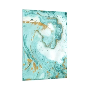 Glasbild - Bild auf glas - Türkis- und goldfarbenes Marmormuster - 50x70cm - Unter der großen Welle der Edo-Ära - Moderne Wanddekoration für Wohnzimmer und Schlafzimmer ARTTOR