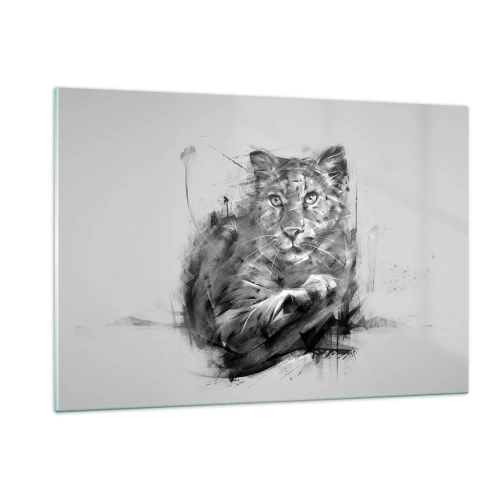 Glasbild - Bild auf glas - Eine Zeichnung eines Tigers im monochromen Stil auf hellem Hintergrund - 120x80cm - Ja, ich höre aufmerksam zu - Moderne Wanddekoration für Wohnzimmer und Schlafzimmer ARTTOR