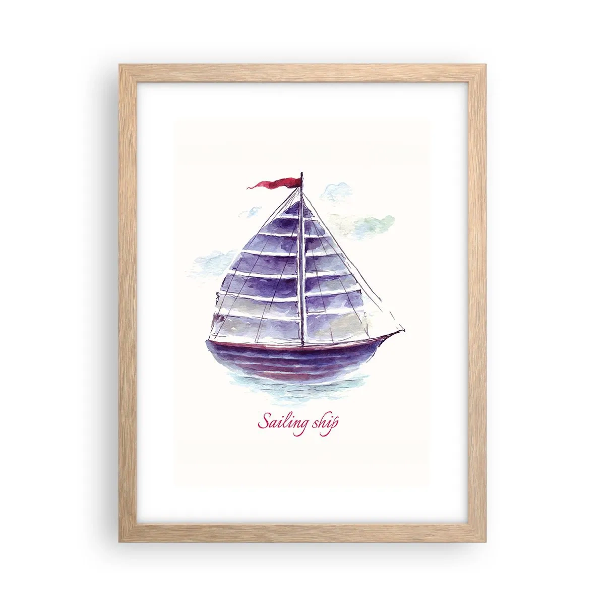 Poster in einem Rahmen aus heller Eiche - Volle Segel und ruhiges Wasser - 30x40 cm