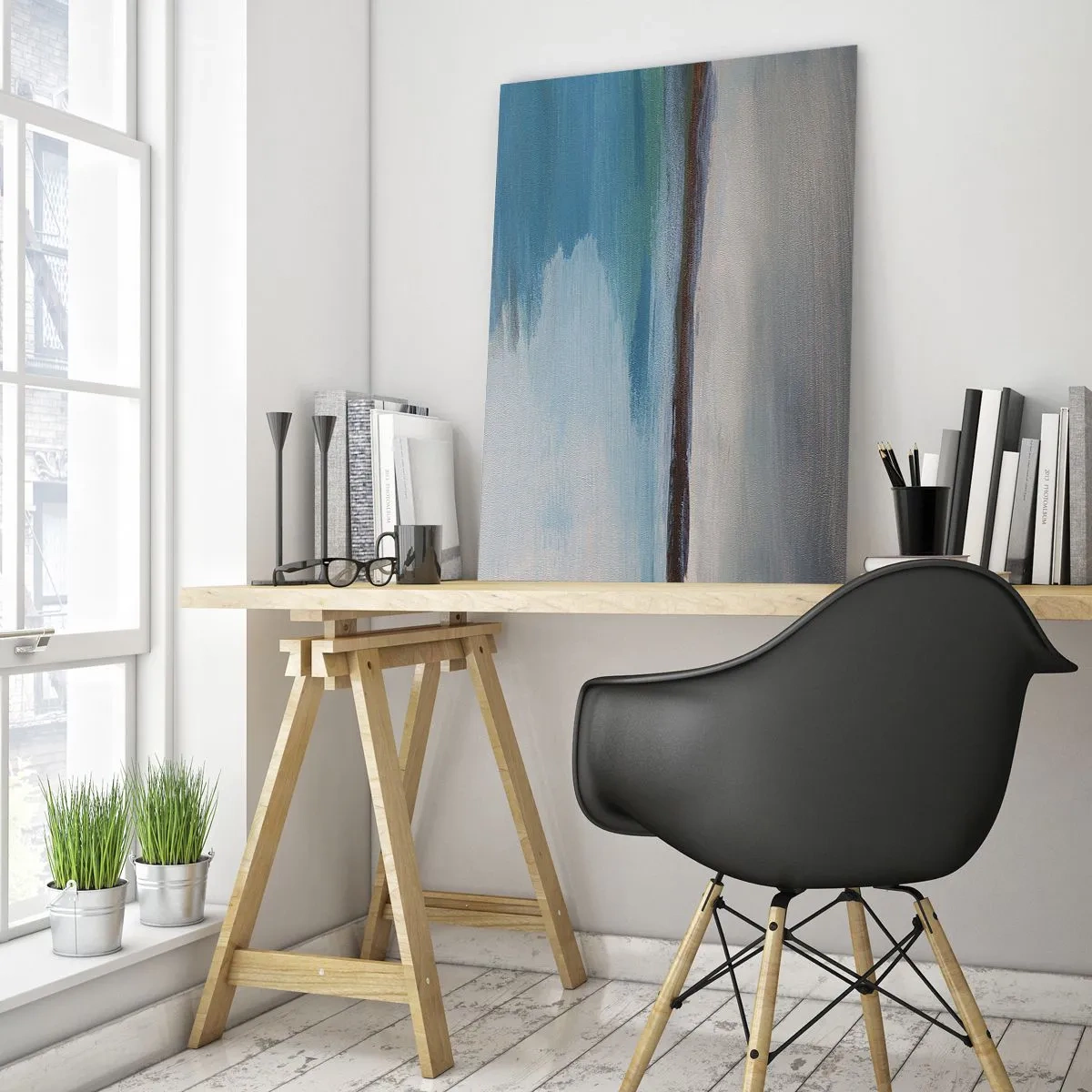 Glasbild - Bild auf glas - Eine ruhige Landschaft mit Wasser und fernen Hügeln in Pastelltönen. - 50x70cm - Horizontale Landschaft - Moderne Wanddekoration für Wohnzimmer und Schlafzimmer ARTTOR