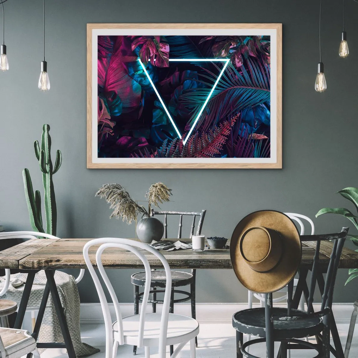 Poster in einem Rahmen aus heller Eiche - Garten im Disco-Stil - 100x70 cm