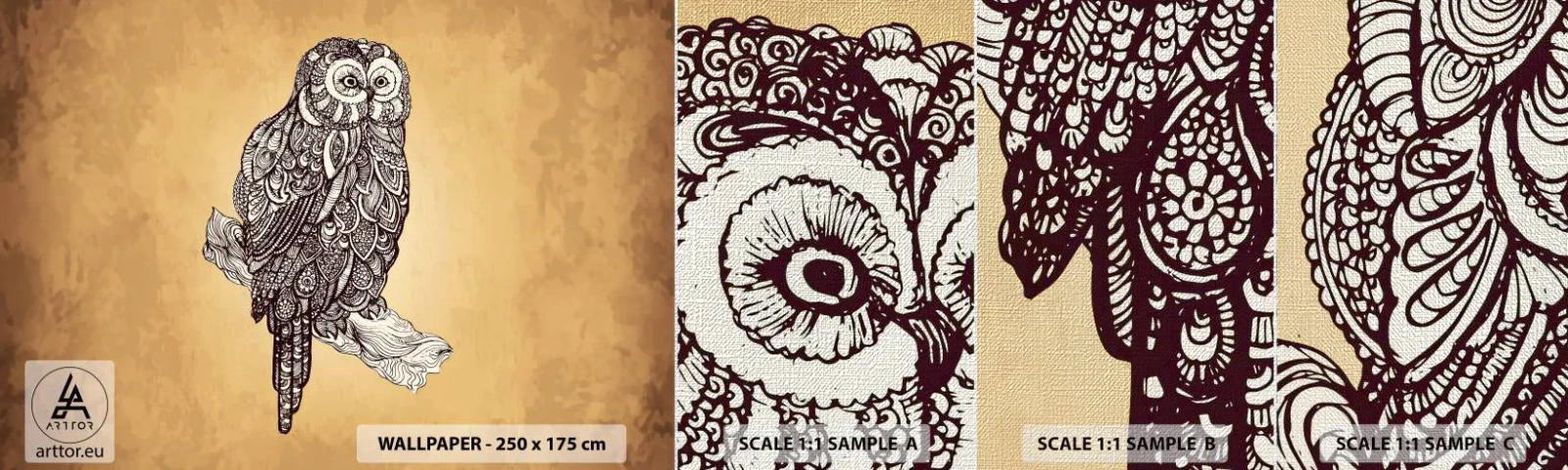 Fototapeten Muster Premium Canvas - Kunstvolle Ornamente der Weisheit - Eule, Vogel, Tier - 100x30 cm