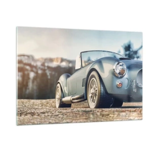 Glasbild - Bild auf glas - Ein Sportwagen mit Bergen im Hintergrund - 120x80cm - Denn Stil zählt - Moderne Wanddekoration für Wohnzimmer und Schlafzimmer ARTTOR
