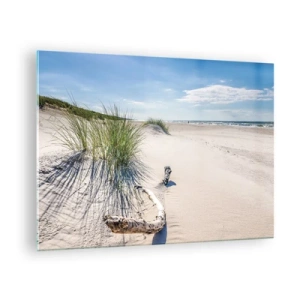 Glasbild - Bild auf glas - Ein sonniger Strand mit Dünen und Seegras - 70x50cm - Der schönste Strand? Ostsee-Strand - Moderne Wanddekoration für Wohnzimmer und Schlafzimmer ARTTOR