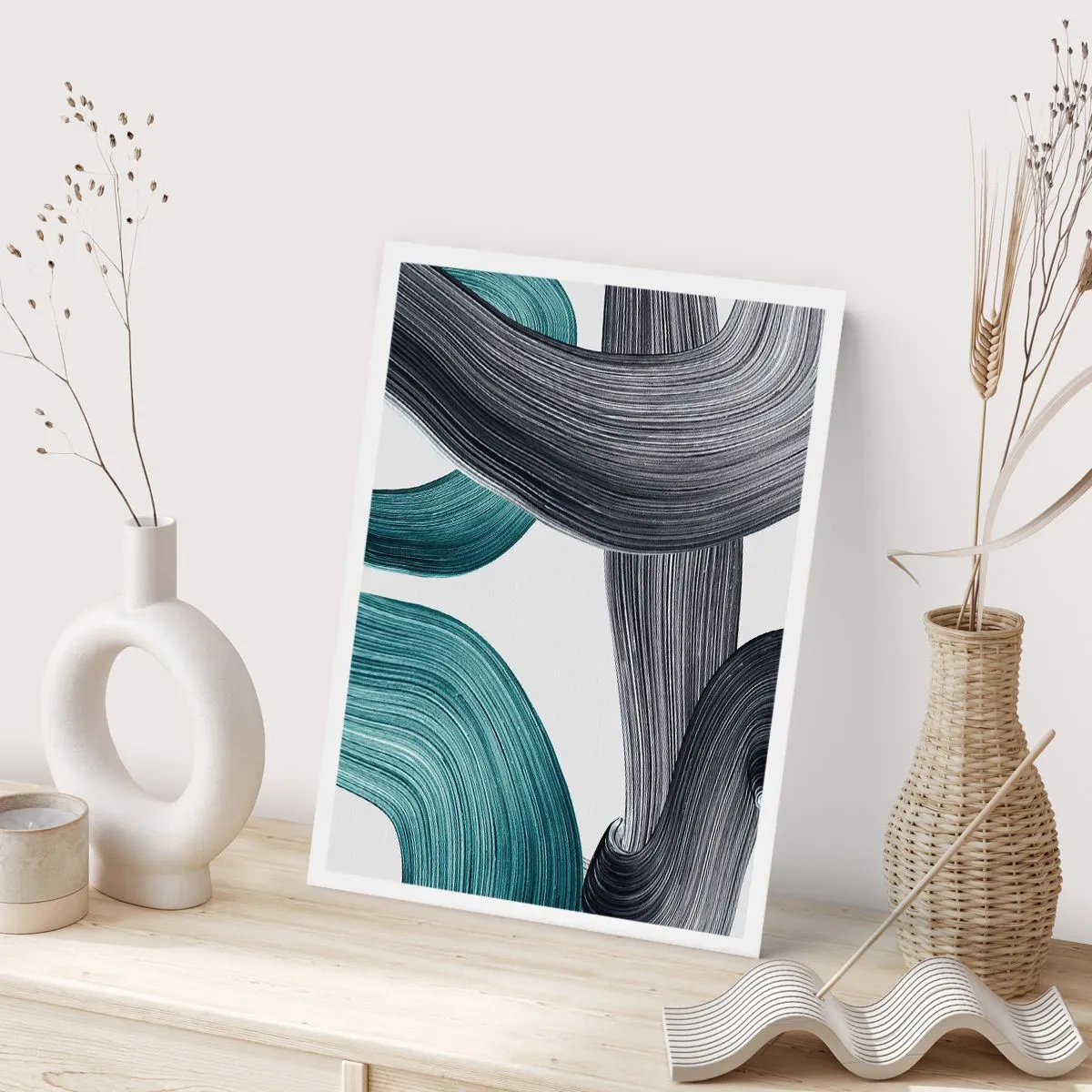 Poster - Dynamische Pinselstriche - 50x70cm - Smaragdgrüne und schwarze Pfade - Moderne Wanddekoration für Wohnzimmer und Schlafzimmer ARTTOR