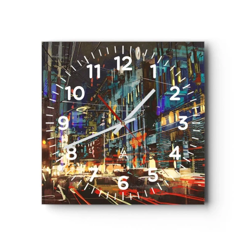 Wanduhr - Glasuhr - Abendlicher Straßentrubel - 30x30 cm