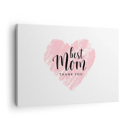 Bild auf Leinwand - Leinwandbild - Rosa Herz mit der Aufschrift „Best Mom Thank You“ auf weißem Hintergrund - 70x50cm - Immer der richtige Moment - Moderne Wanddekoration für Wohnzimmer und Schlafzimmer ARTTOR