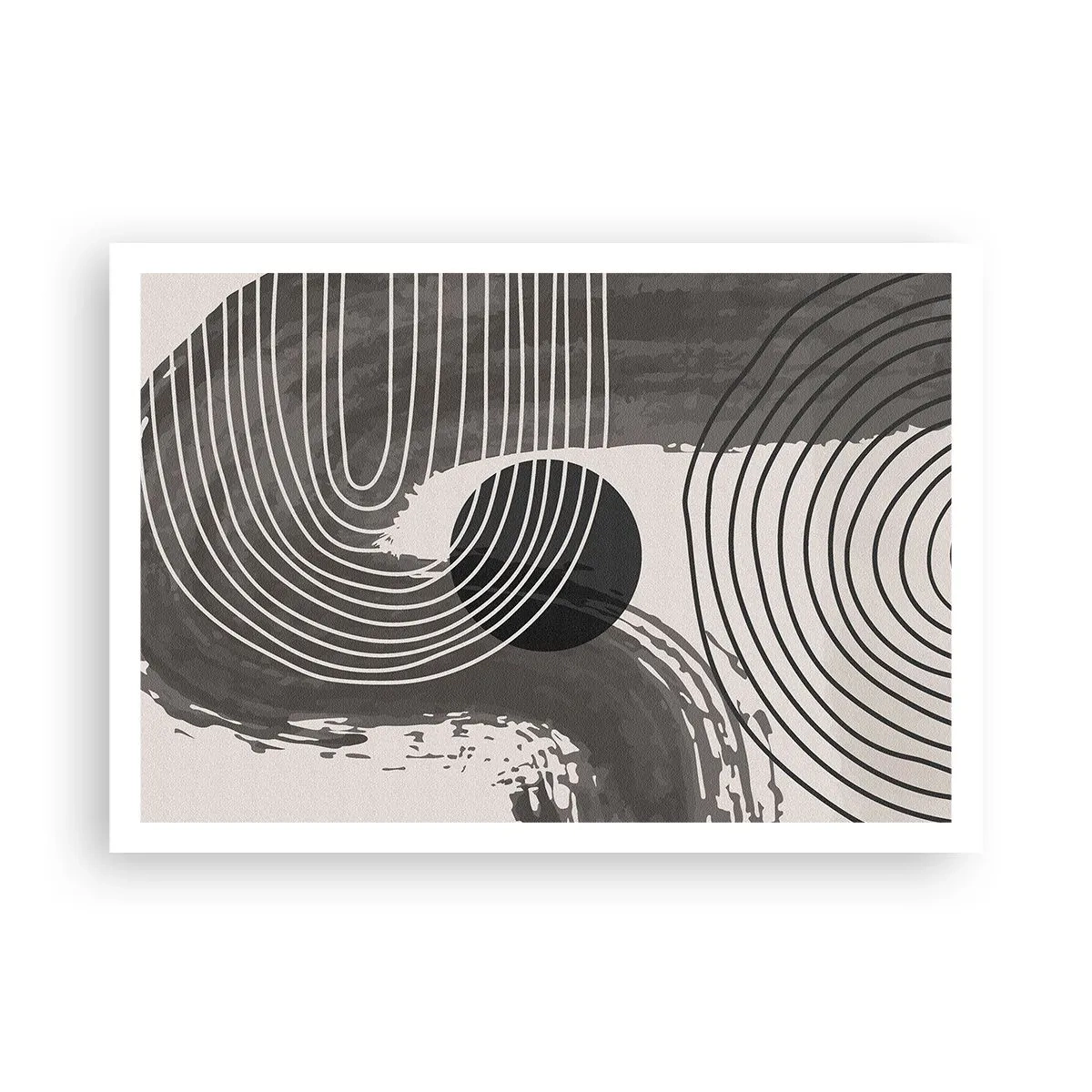 Poster - Geometrische Linien und Ovale in monochromen Farbtönen - 100x70cm - Oval gewinnt - Moderne Wanddekoration für Wohnzimmer und Schlafzimmer ARTTOR