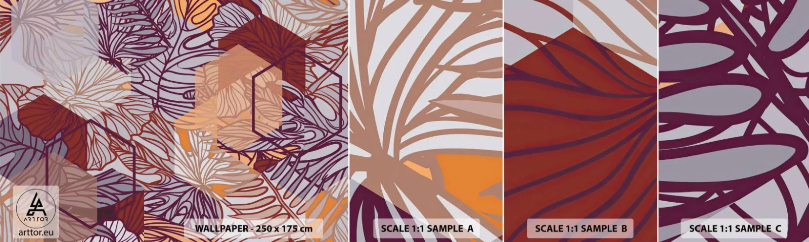 Fototapeten Muster Selbstklebend Deluxe Sticker - Unmögliche Beziehung zwischen Geometrie und Natur - Abstraktion, Grafik, Blätter - 100x30 cm