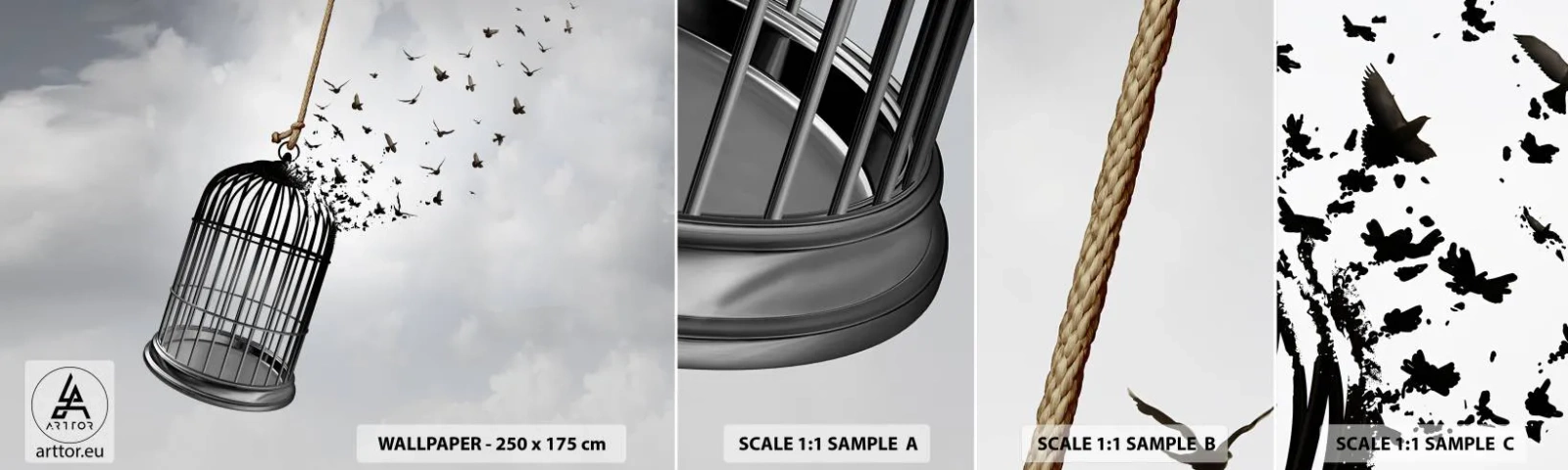 Fototapeten Muster Selbstklebend Deluxe Sticker - Glaube ... Hoffnung ... Freiheit! - Abstraktion, Vögel, Stück - 100x30 cm